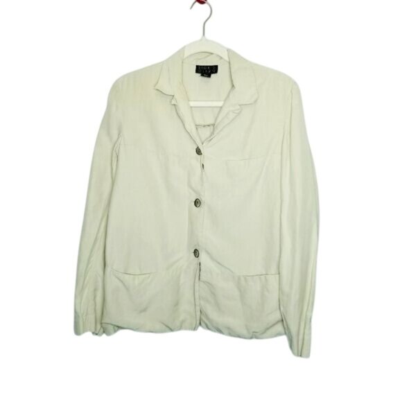 Sigrid Olsen Beige Button-Front Womens Blazer Jacket Size 8 Silk & Acetate Blend - Picture 1 of 9